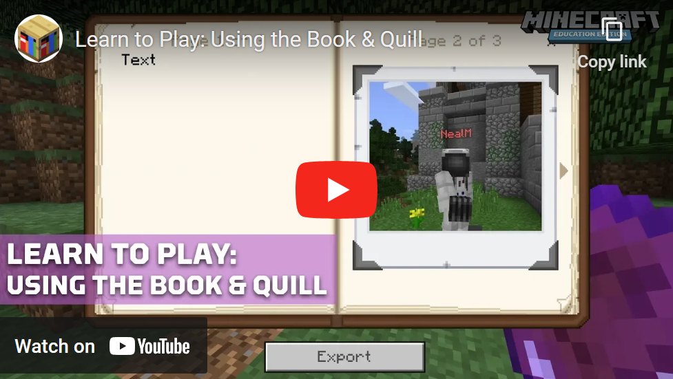 Assessment Tools (Cameras, Portfolio, Book & Quill) – Minecraft Education